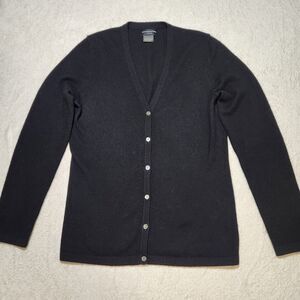 Sutton Studio 100% Cashmere V-Neck Button Cardigan Sweater Size M Black
